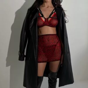 Комплект білизни в сітку з принтом чорного-червоного